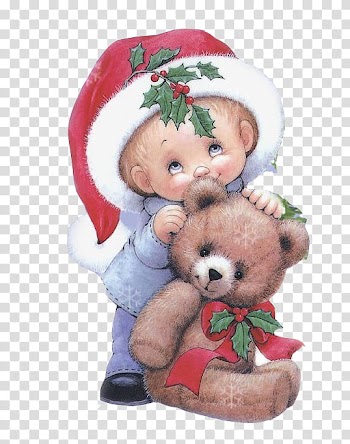 Christmas s, boy standing beside teddy bear illustration transparent background PNG clipart
