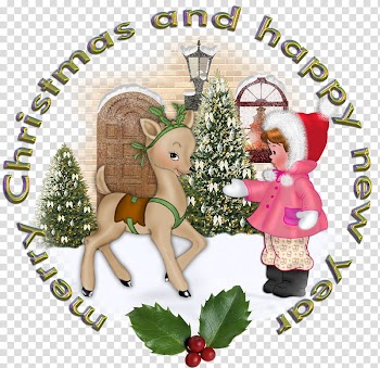 Christmas s, girl standing in front of deer illustration transparent background PNG clipart