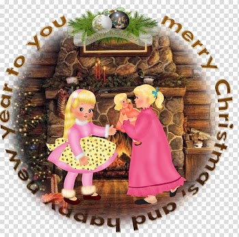 Christmas s, two girls near fireplace illustration transparent background PNG clipart