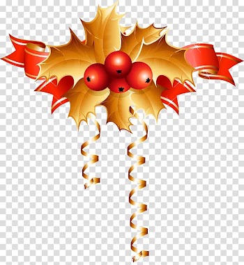 Christmas Scalable Graphics , Yellow leaves painted red berries ribbon element transparent background PNG clipart