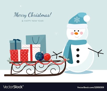Christmas snowman and sleigh vector image