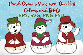 Christmas Snowmen Doodles Clipart SVG, PNG, EPS, PSD