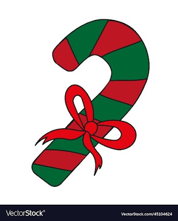 christmas striped candy cane with red ribbon