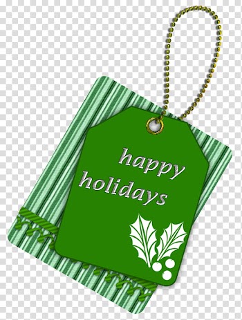 Christmas tags, green Happy Holidays card transparent background PNG clipart