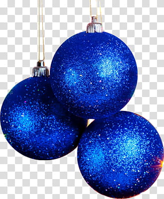 Christmas, three blue baubles transparent background PNG clipart