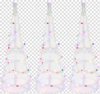 Christmas, three white Christmas trees with string lights transparent background PNG clipart