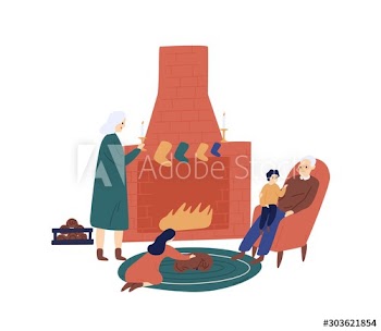 Christmas time with grandparents flat vector illustration