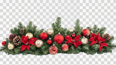 Christmas Tree Border And Ornaments Decoration Isolated On w