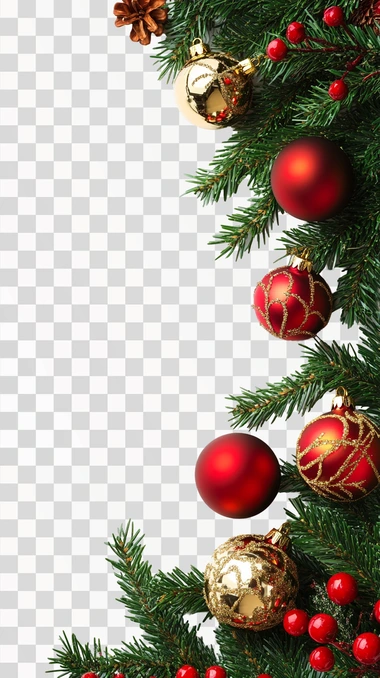 Christmas Tree Border And Ornaments Decoration Isolated On w