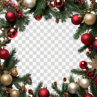 Christmas Tree Border And Ornaments Decoration Isolated On w