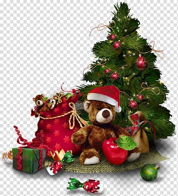 Christmas tree , Christmas Tree with Teddy Bear , green Christmas tree illustration transparent background PNG clipart