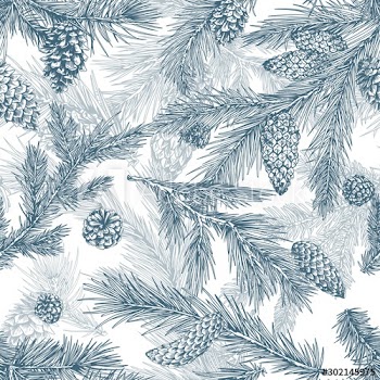 Christmas tree hand drawn seamless pattern