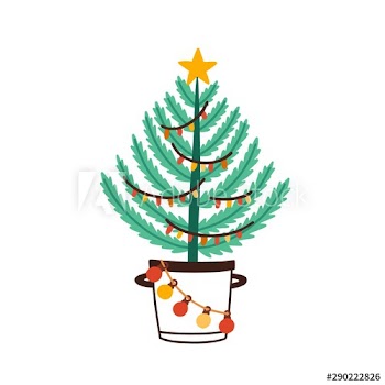 Christmas tree in bucket flat vector illustration