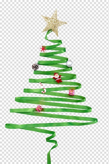 Christmas tree Ribbon, Green ribbon Christmas tree transparent background PNG clipart