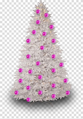 Christmas Tree, white Christmas tree with purple ornaments transparent background PNG clipart