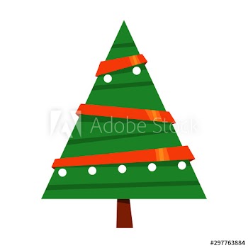 Christmas tree with red ribbon and lights on it