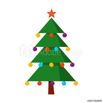 Christmas tree with red star and lights on it