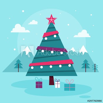 Christmas tree with red star and lights on it