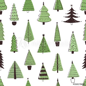 Christmas trees hand drawn vector seamless pattern
