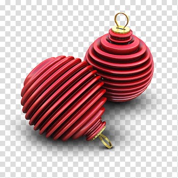 Christmas, two red baubles transparent background PNG clipart