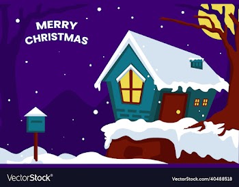 christmas village at nigh flat design