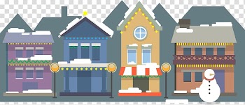 Christmas village Christmas card, cartoon winter transparent background PNG clipart