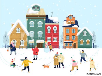 Christmas winter town vector illustration