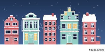 Christmas winter town vector illustration