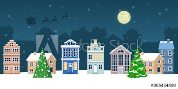 Christmas winter town vector illustration