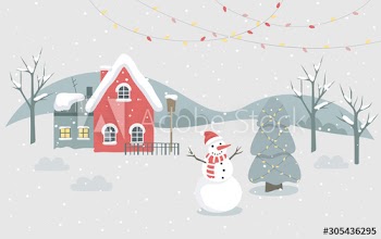 Christmas winter town vector illustration