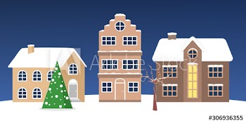 Christmas winter town vector illustration