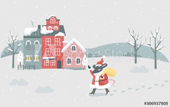 Christmas winter town vector illustration