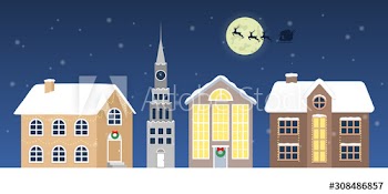 Christmas winter town vector illustration