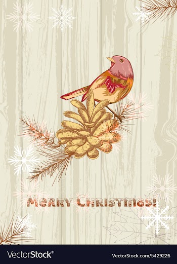 Christmas with pine cone and bird vector image