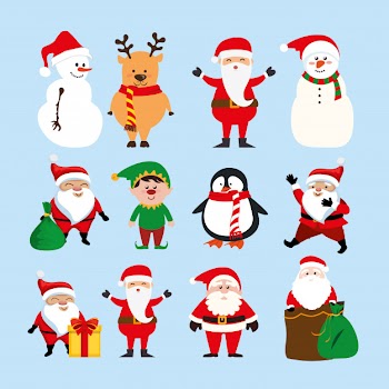 Christmas with santa claus and characters set Free Vector