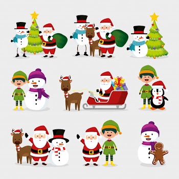 Christmas with snowman and set characters Free Vector