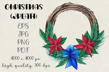 Christmas wreath,Watercolor Christmas decoration,round frame