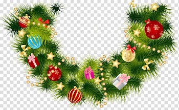 Christmas wreath with ornaments, Christmas Garland Wreath , Christmas Pine Branch Garland with Ornaments transparent background PNG clipart