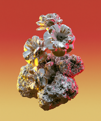 Chrome Flowers on Abstract Rocks