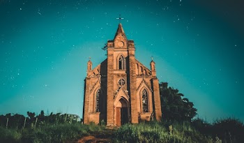 Church on the Hill Under Starry Night