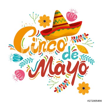 cinco de mayo calligraphy card with flowers