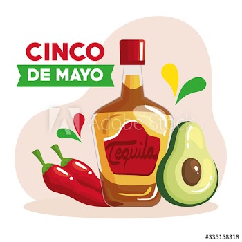 cinco de mayo poster with bottle tequila and decoration design