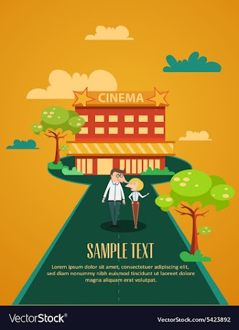 Cinema building and couple vector image