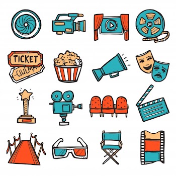 Cinema icons set color Free Vector