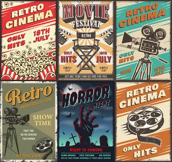 Cinema set of posters Free Vector