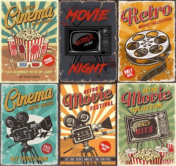 Cinema set of posters Free Vector