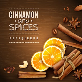 Cinnamon and spices background Free Vector