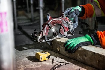 Circular Saw Cuts Beam