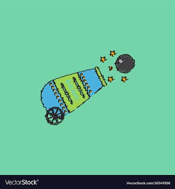 Circus cannon flat icon in hatching style vector image