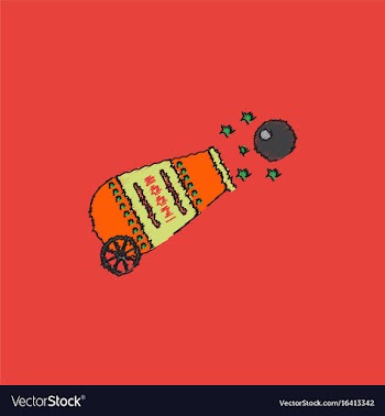 Circus cannon flat icon in hatching style vector image